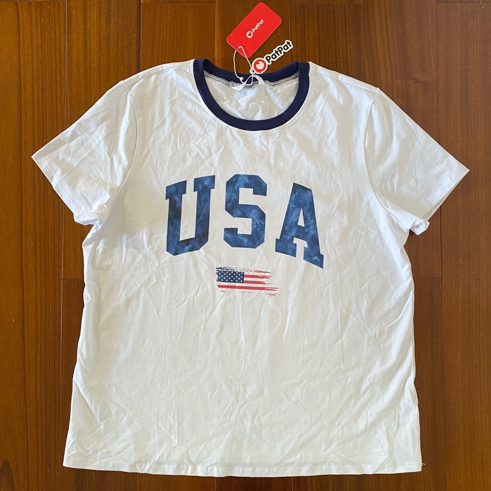Women Independence Day 4th of July American Flag Short Sleeves White T-shirts